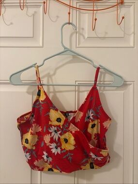H&M Red Floral Tie-Front Camisole with Yellow & White Blooms